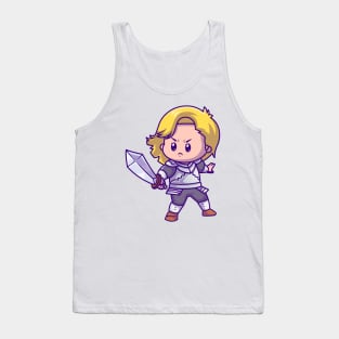 Cute Girl Knight With Sword Cartoon Tank Top